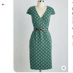 ModCloth Green Black Polka Dot Belted Wrap Dress